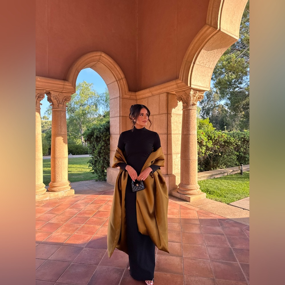 Solace London Lyana Black Maxi Gown with Gold Shawl